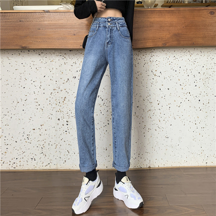 Kvindernes højtaljede mom jeans med aftagelige søm Stilla