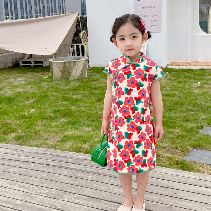 Pige Floral Print Orientalsk Kjole Stilla