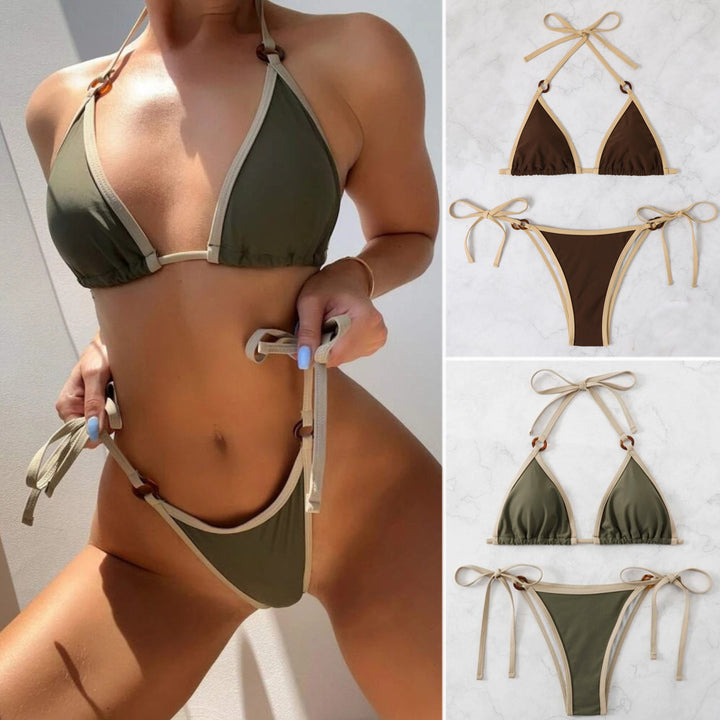 Dame triangel-bikini med justerbare stropper og ringdetaljer Skovae