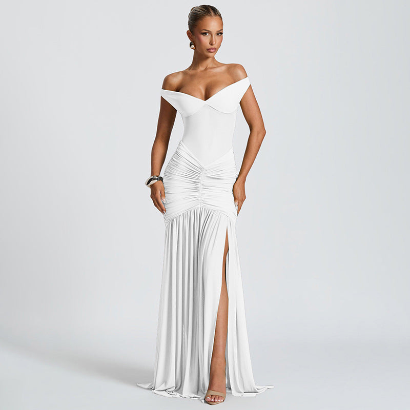 Dame Elegant Maxikjole med rynker og off-shoulder design Stilla
