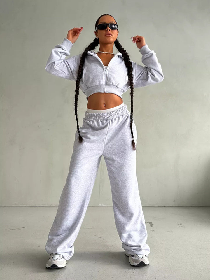 Kvinders sporty cropped jakke og bukser sæt Skovae