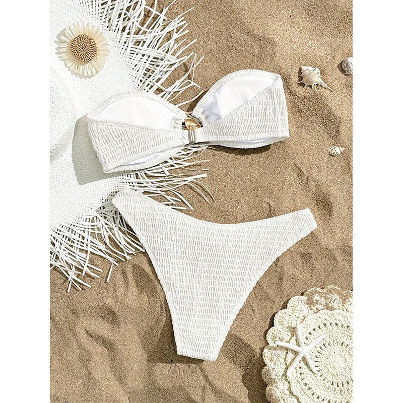 Dame bandeau bikini med glat flæse design Skovae