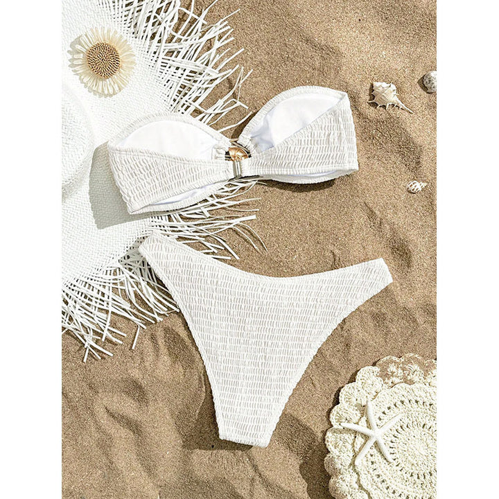 Dame bandeau bikini med glat flæse design Skovae
