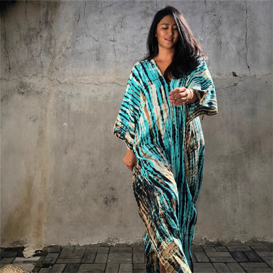 Dame Kaftan Kjole med moderne Ikat-mønster og elegante accenter Stilla