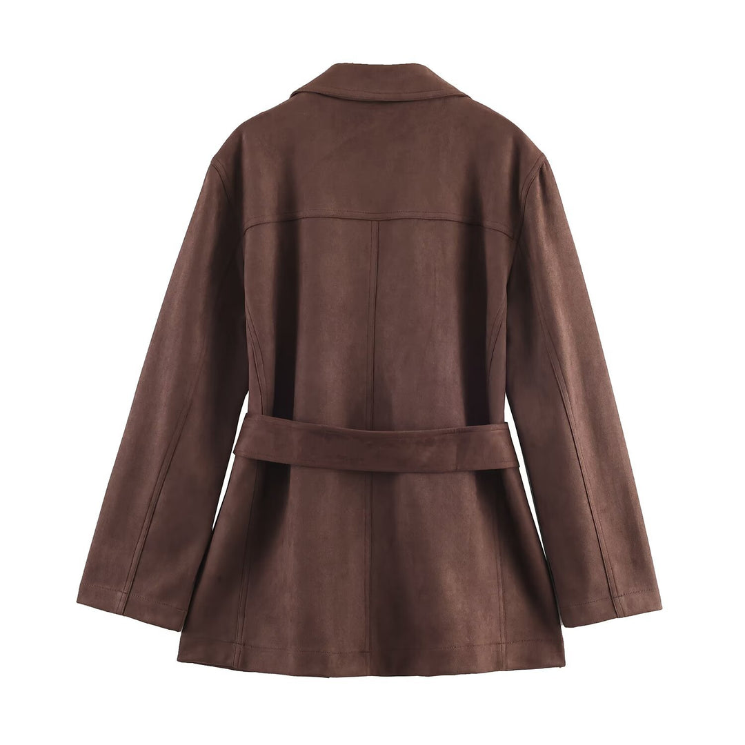 Dame elegant Suede Blazerjakke med talje bælte Stilla