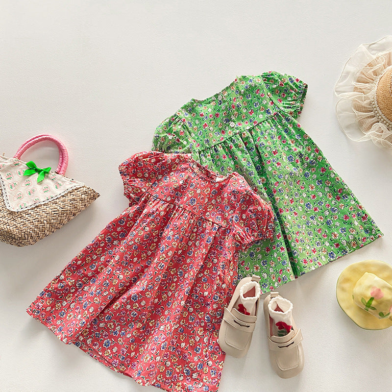 Pige Floral Print Korte Ærmer Kjole Stilla