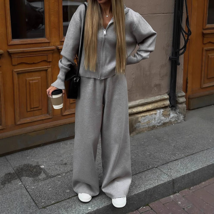 Dame casual fleece træningsdragt med lynlås Skovae