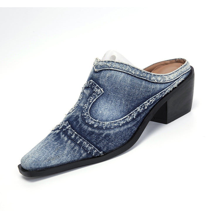 Dame elegante Mules med moderigtigt jeans-design og komfortabel blokhæl Stilla