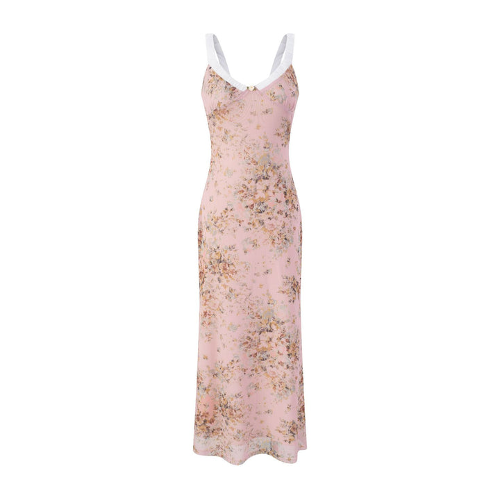 Dame floral maxikjole i let chiffon med dyb V-hals og justerbare stropper Stilla