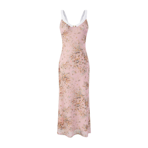 Dame floral maxikjole i let chiffon med dyb V-hals og justerbare stropper Stilla