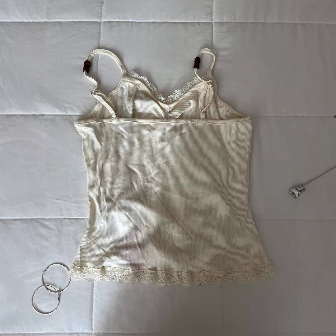Damer Legende Spaghetti Strop Top med Spidsdetaljer Skovae