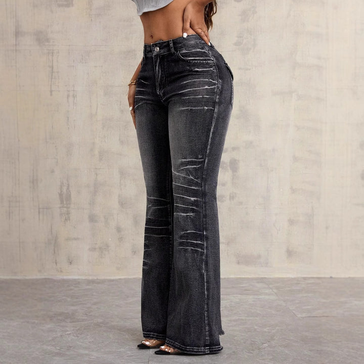 Kvindernes højtaljede bootcut jeans med fashionable brugt-look Stilla