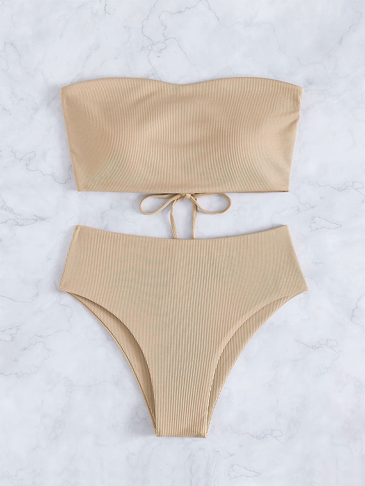 Dame Ribbet Bandeau Bikini Sæt Stilla