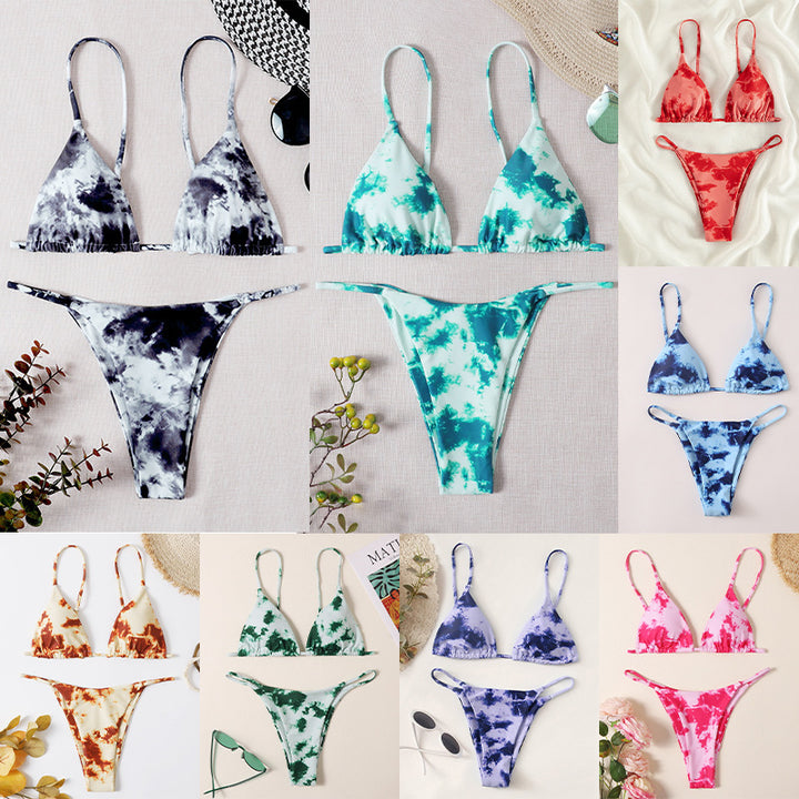 Dame triangel-bikini med justerbare stropper og smart batikmønster Skovae