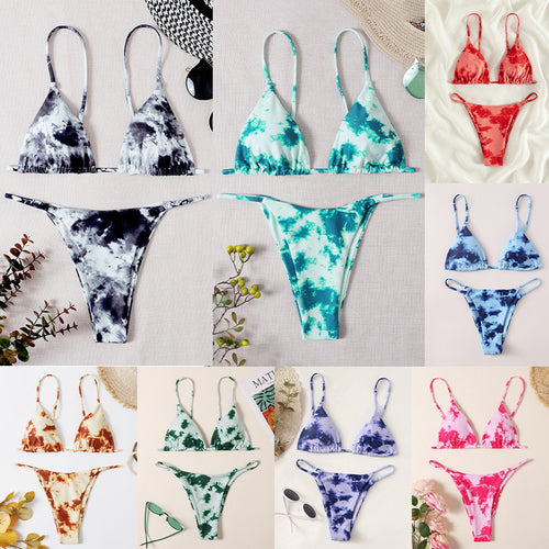 Dame triangel-bikini med justerbare stropper og smart batikmønster Skovae
