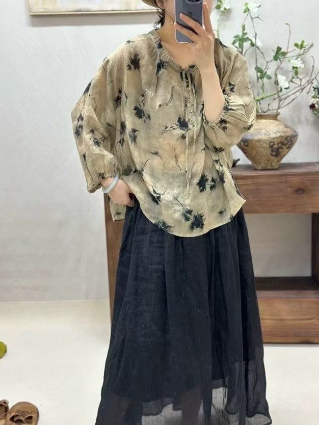 Femme Floral Print Let Knap-Bluse Stilla