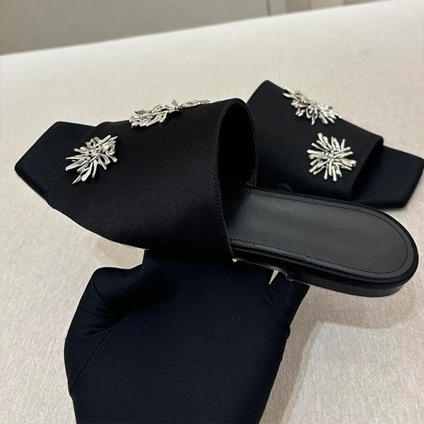 Dame Elegante Pantoletten med skimrende blomsterapplikationer Stilla