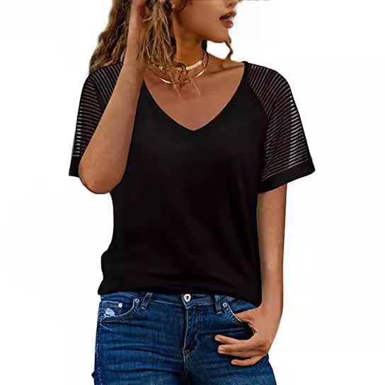 Dame sporty V-hals T-shirt med netærmer Stilla
