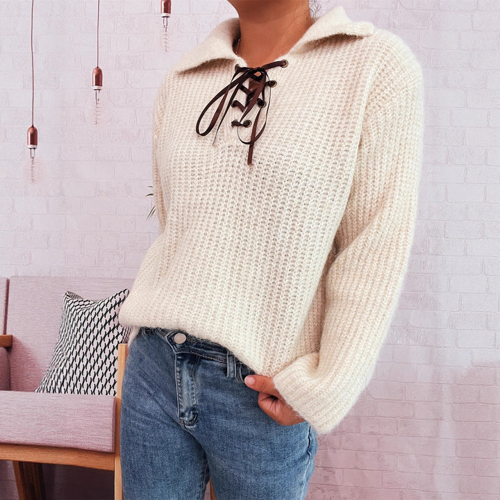 Kvinders casual sweater med feminin snøring og blød strik Stilla