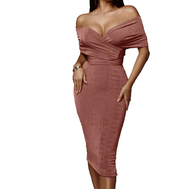 Dame Off-Shoulder Rüsche Midikjole Stilla