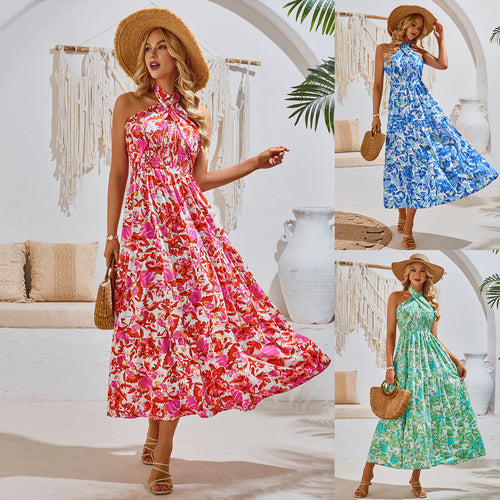 Dame Strapless Maxikjole med Blomsterprint og Flæsedetaljer Stilla