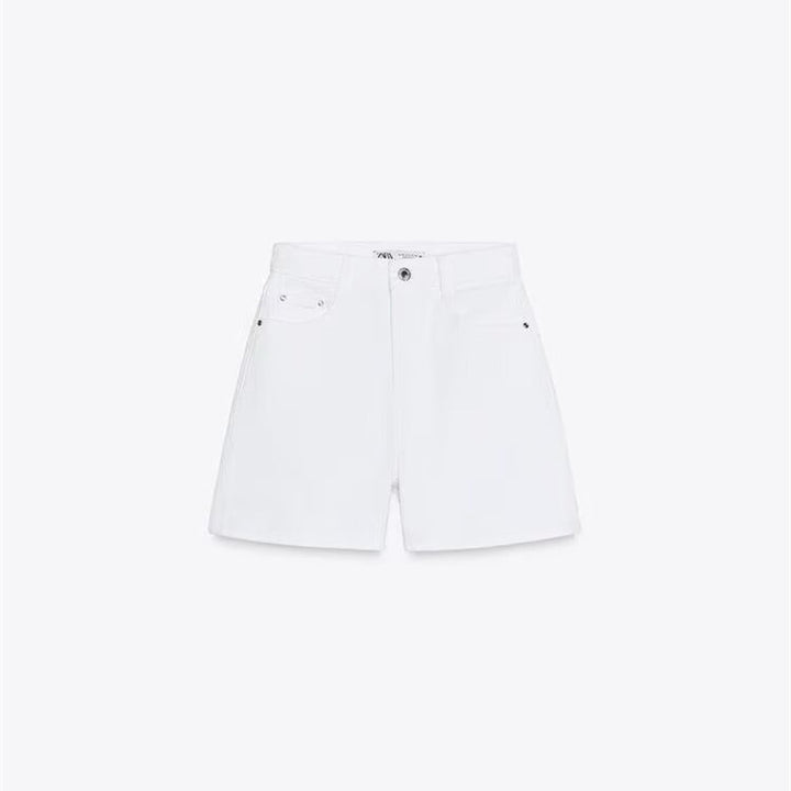 Dame denim shorts i afslappet snit med høj talje og praktiske lommer Skovae