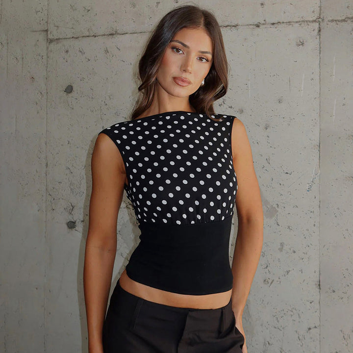 Dame Polka-Dots Top med elastisk bånd Skovae