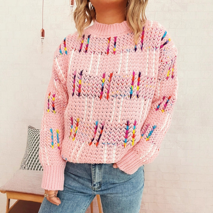 Kvinders afslappede strikkede sweater med farverige accenter Stilla