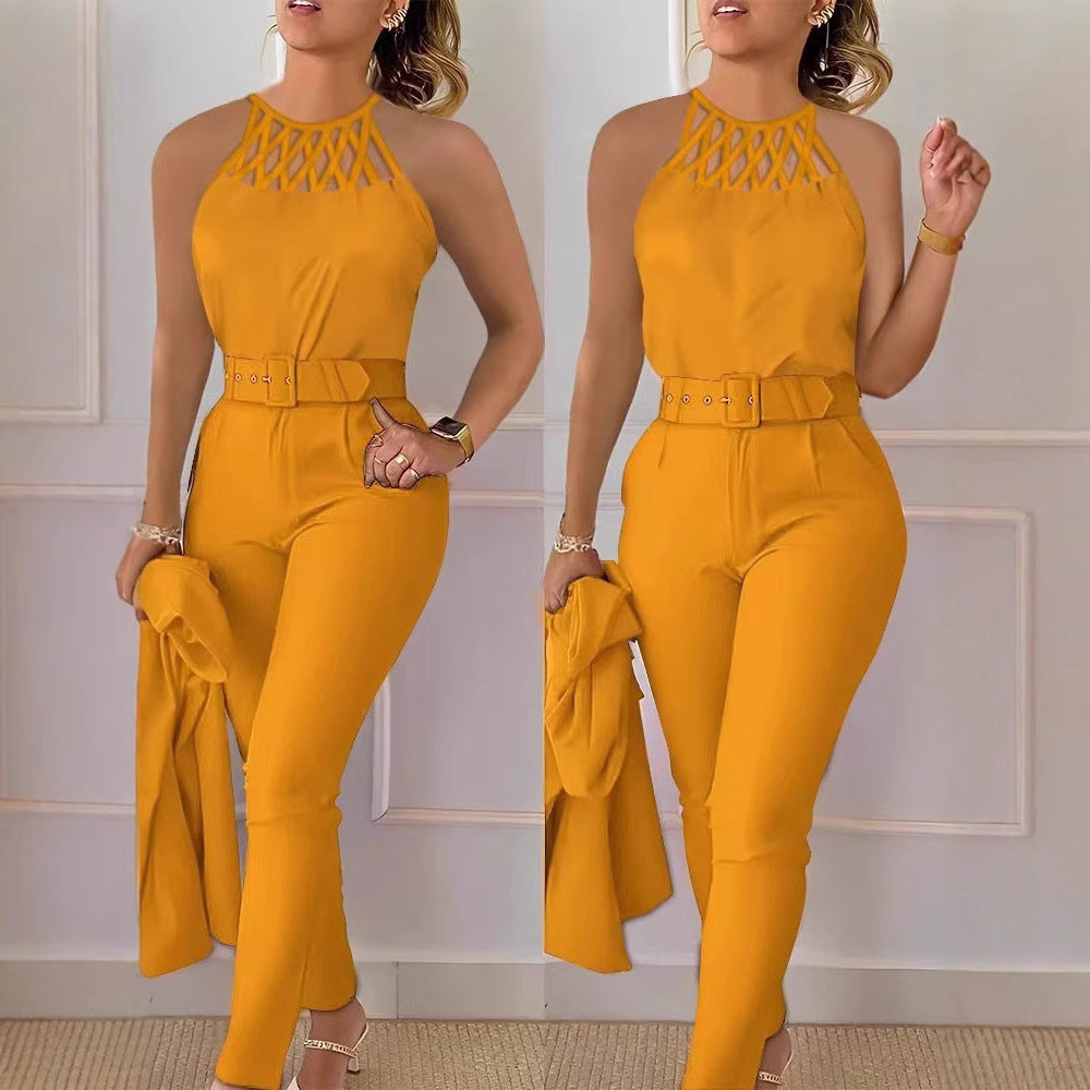 Dame Elegant Jumpsuit med chic bælte og raffineret cut-out Skovae