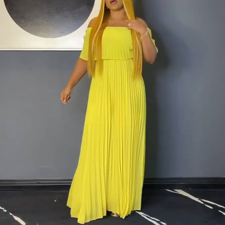 Dame Off-Shoulder Maxikjole med plisseret design og elastisk overdel Stilla