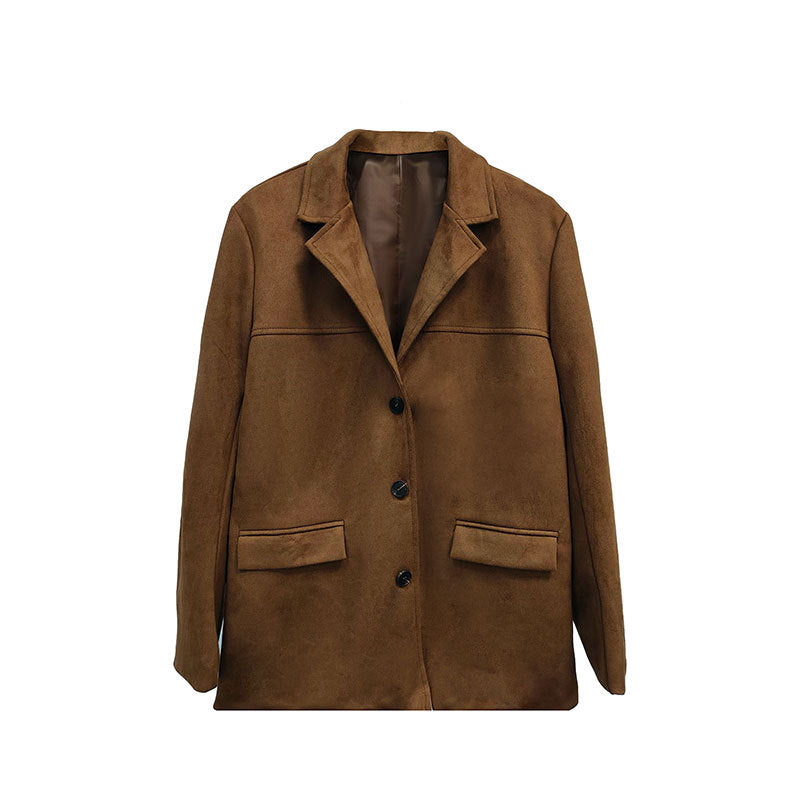 Dame Elegant Suede Jakke med Klassisk Snit og To Lommer Stilla