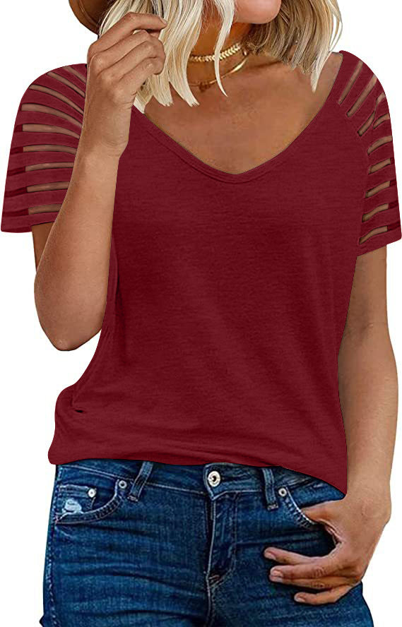 Dame V-hals T-shirt med afslappede stribedetaljer Stilla