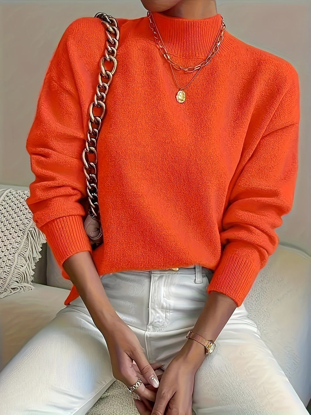 Kvinders sweater med høj krave og blødt materiale Stilla