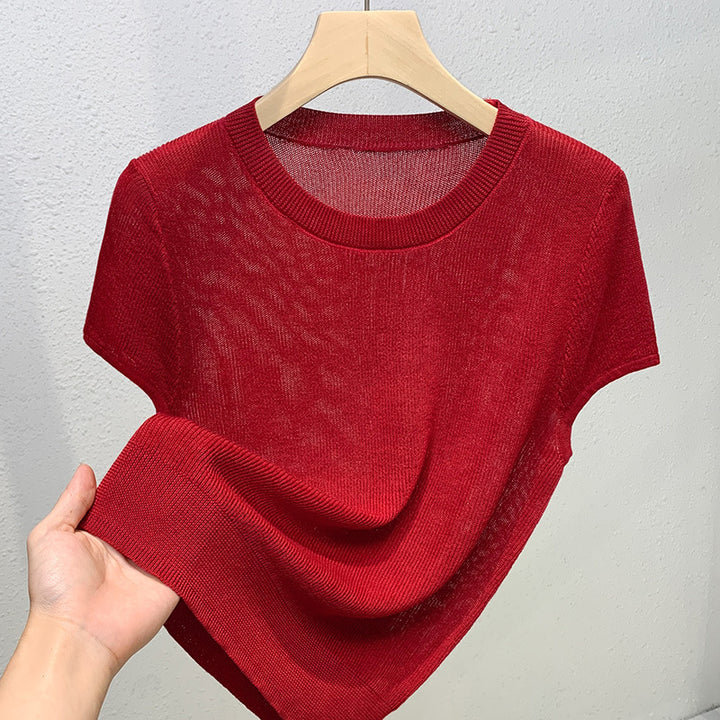 Dame afslappet kortærmet t-shirt med høj kvalitet tekstur og moderne rund halsudskæring Stilla