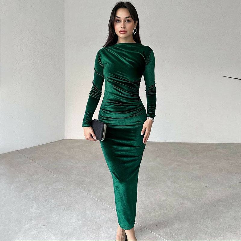 Dame Elegant og figursyet aftenkjole med lange ærmer Stilla