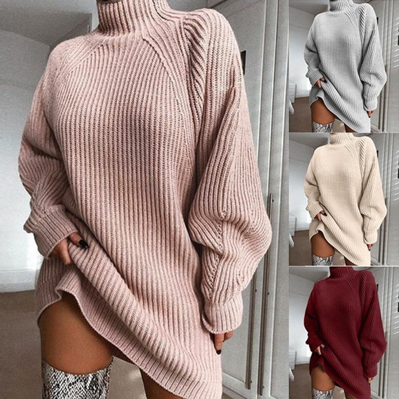 Damer Oversized Strikket Sweater med Stå-Op Krave og Modæn Ribbet Mønster Stilla