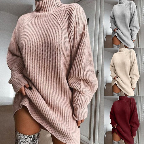Damer Oversized Strikket Sweater med Stå-Op Krave og Modæn Ribbet Mønster Stilla