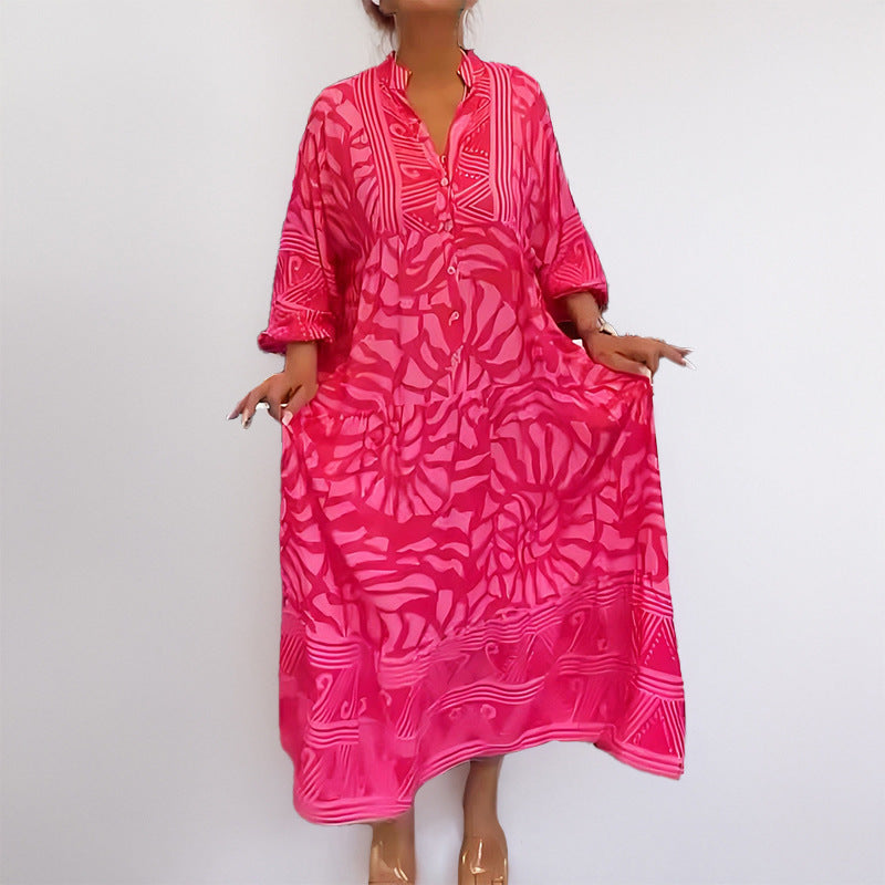 Kvinders Kaftan Kjole med Trendy Mønster Stilla