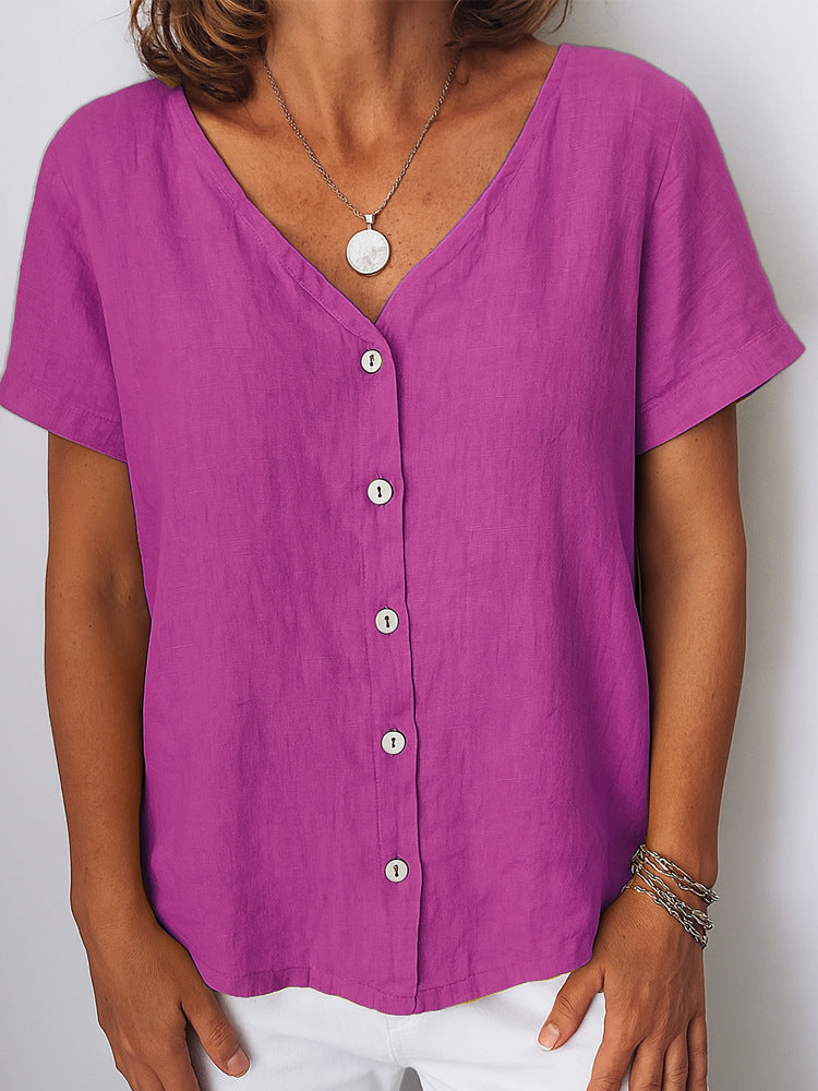 Dame linnedbluse med knapdetaljer Skovae