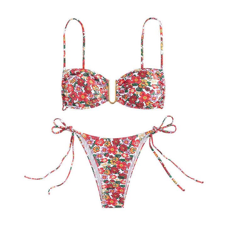 Dame Bikini-sæt med blomsterdesign og justerbare stropper Skovae