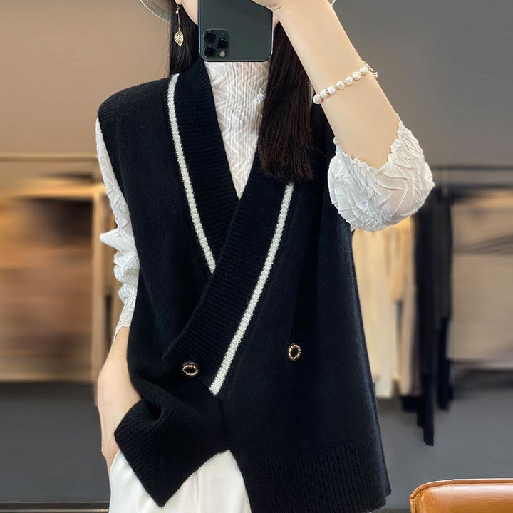 Dame mode strikket vest med dobbelte knapper Stilla