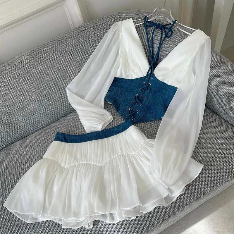 Dame moderigt Crop-Top med elegant nederdel Stilla