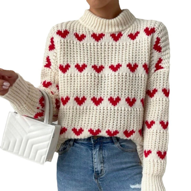 Femme Hjerte mønster Strik pullover Stilla