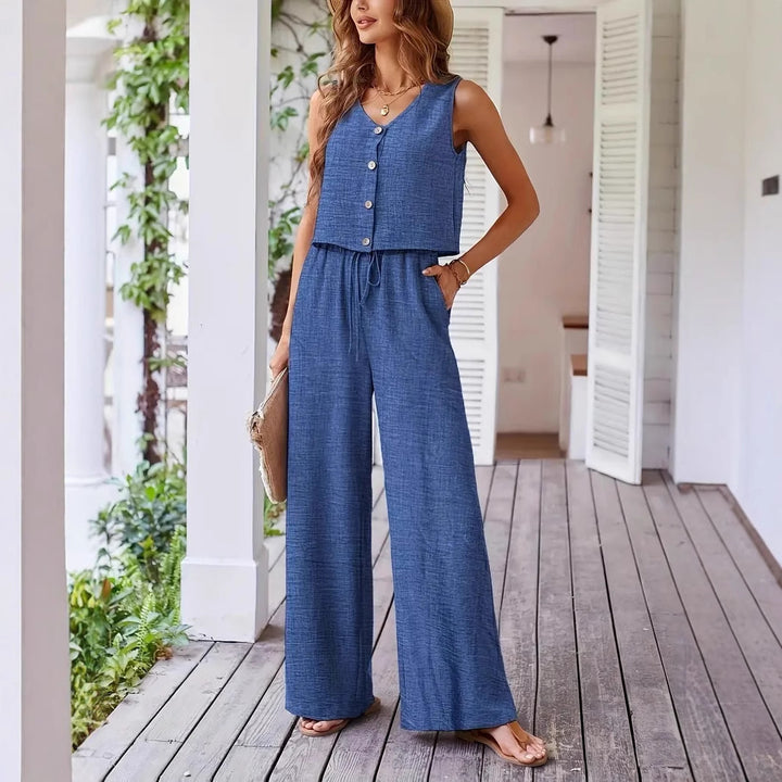 Dame leger jumpsuit med knaplukning og bredt ben Stilla