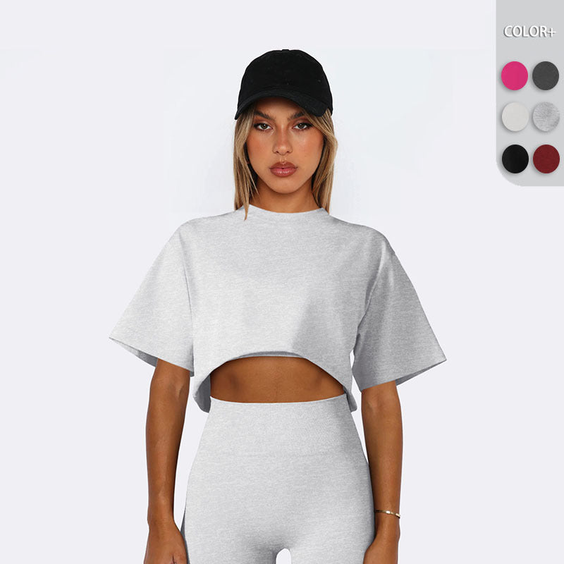 Dame sportiv Crop-Top- og shorts-sæt med høj talje og oversized pasform Stilla