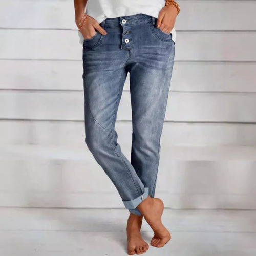Kvinder Relaxed Fit Knaplukning Denim Jeans Stilla