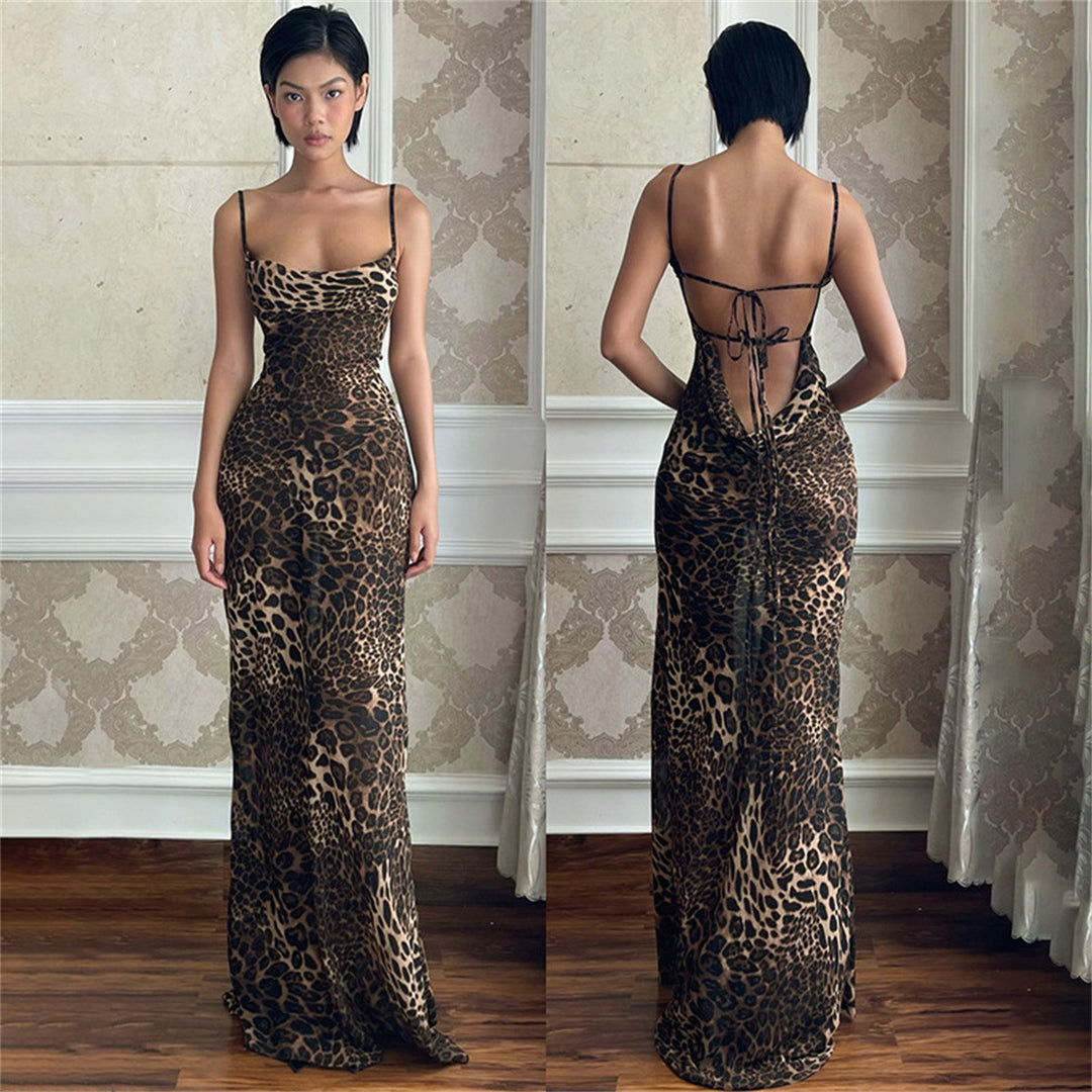 Damer Elegant Cut-Out Aftenkjole med Leopardmønster Stilla