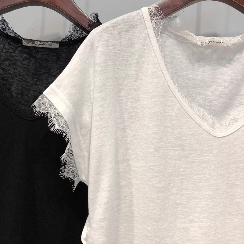 Damer V-hals Spidselærred T-shirt Stilla