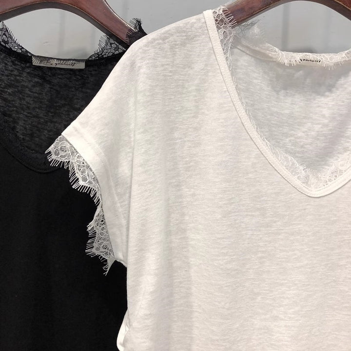 Damer V-hals Spidselærred T-shirt Stilla