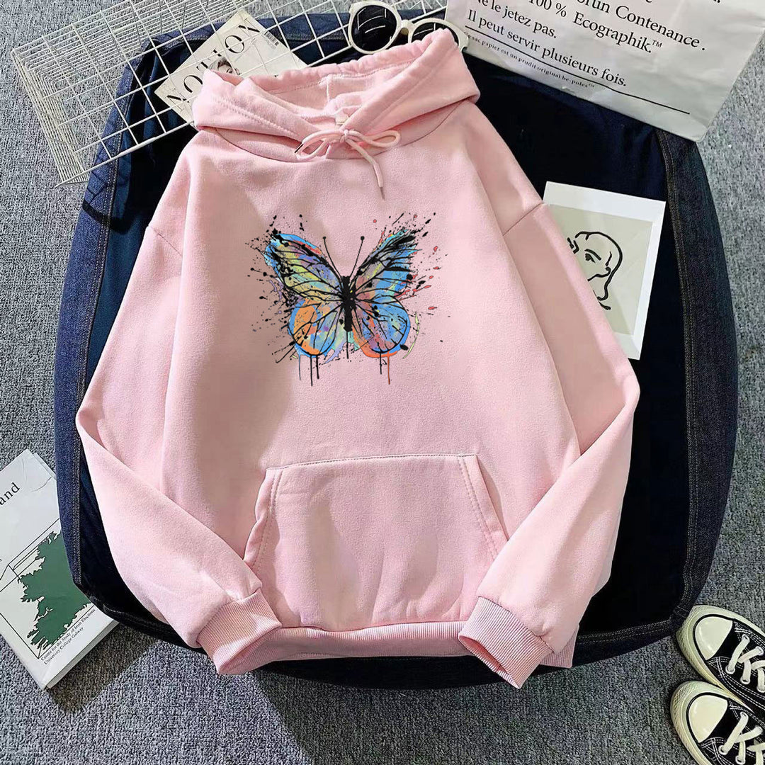 Kvinders hoodie med tiltalende sommerfugledesign Skovae